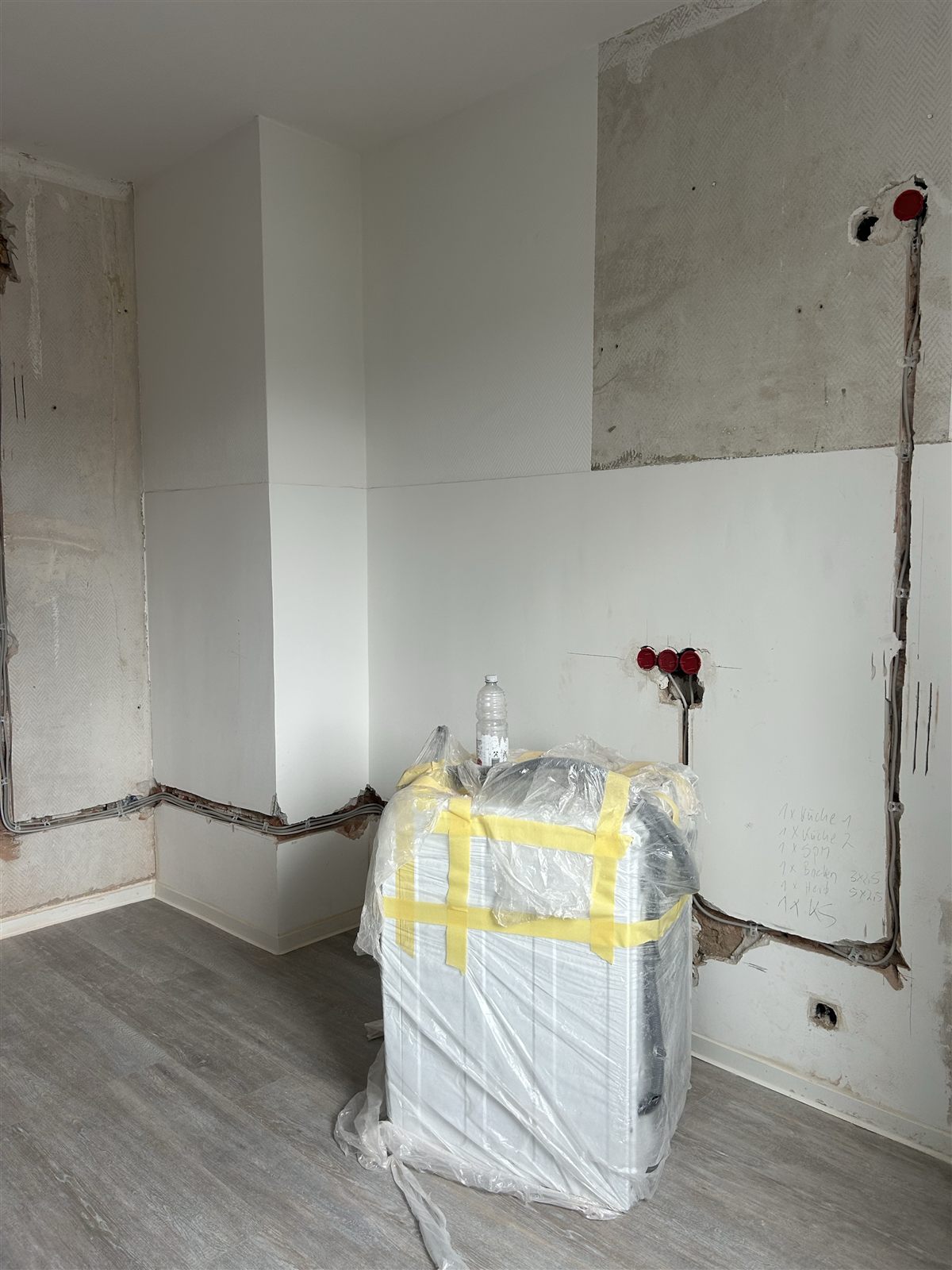 Exposed wall areas during the kitchen renovation